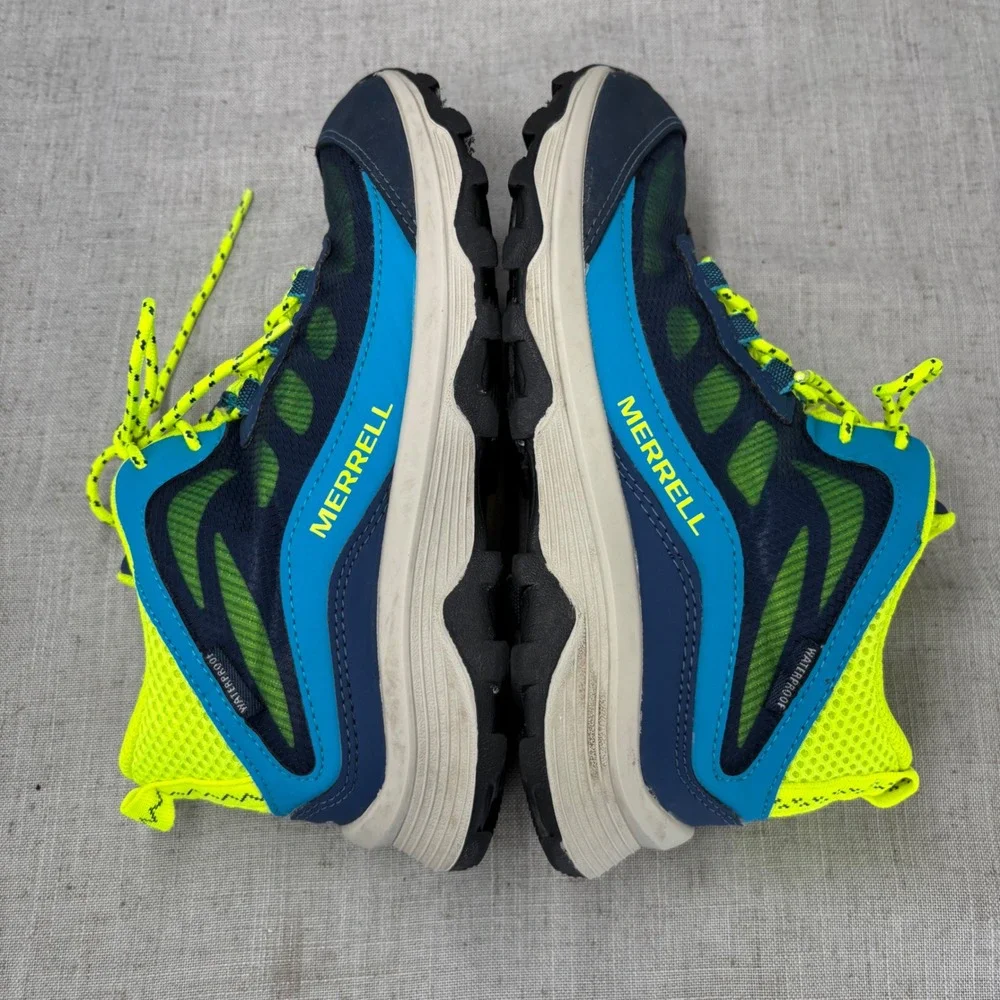 Merrell Kids Moab Speed Mid Waterproof Hiking Shoes Blue Neon Yellow Size 4